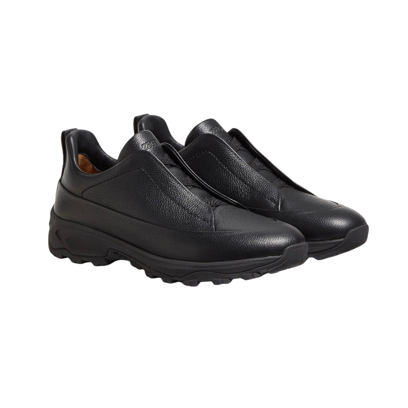 Zegna Triple Stitch™ Slip-On 'Black Grained Leather' (Men)