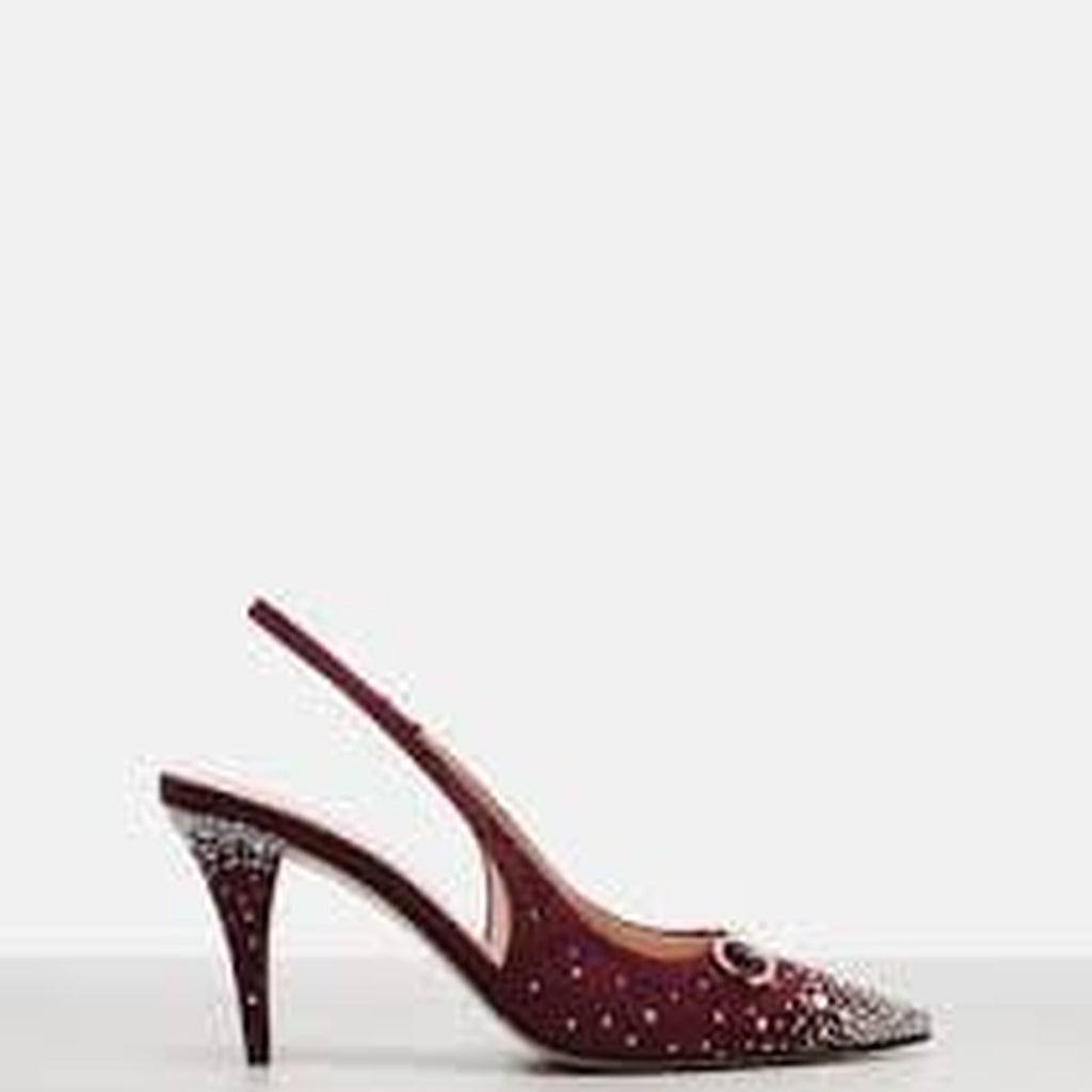 Gucci Horsebit GG Canvas 85 Slingback Pump 'Burgundy' (Women)