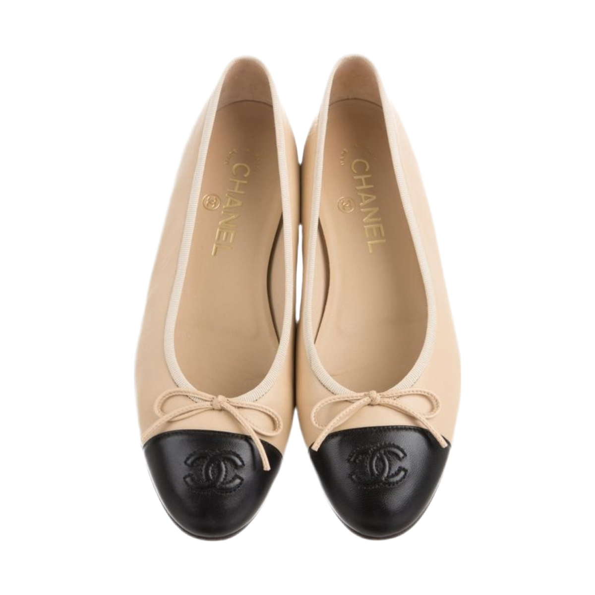 Chanel CC Bow Cap-Toe Ballet Flat 'Beige Black' (Women)