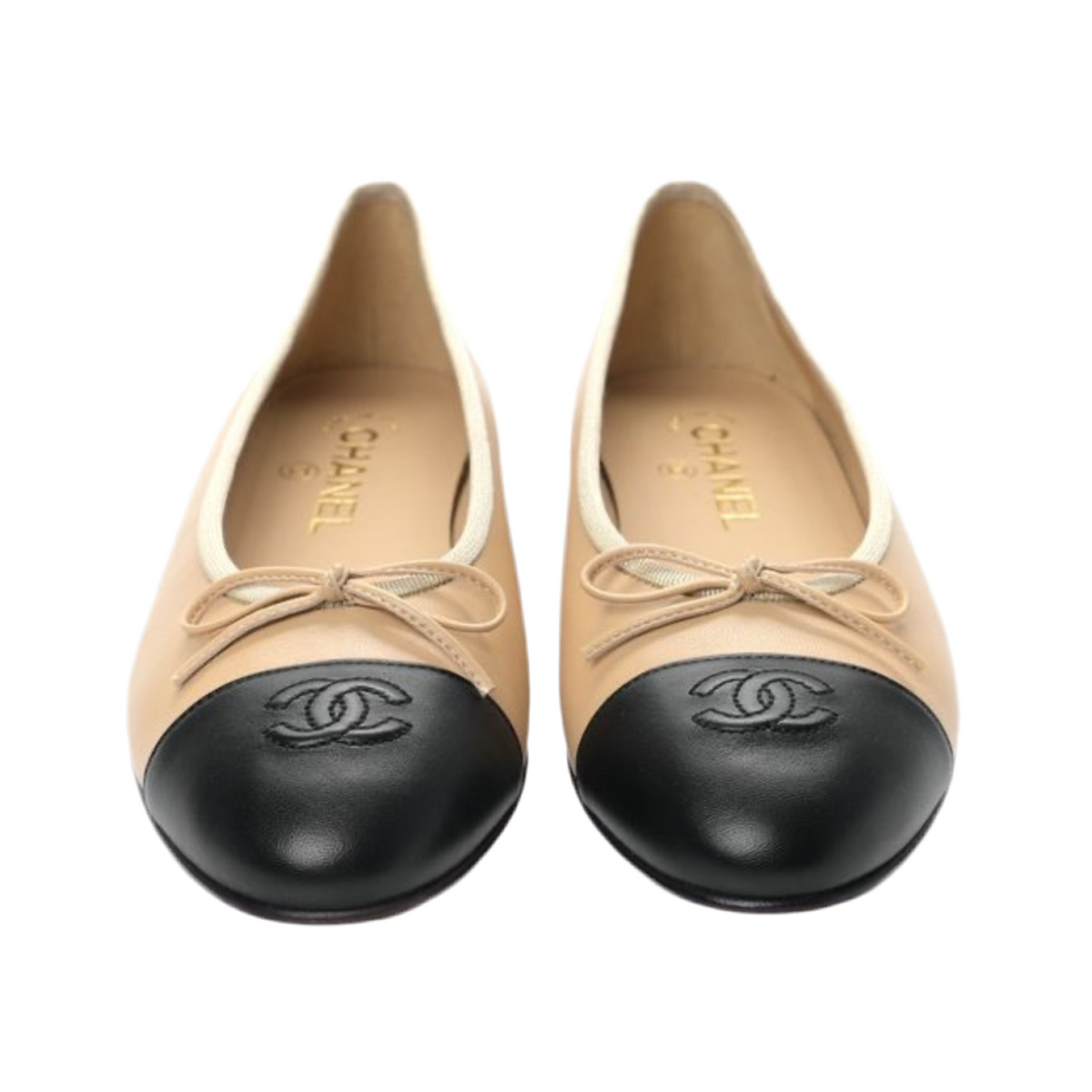 Chanel CC Bow Cap-Toe Ballet Flat 'Beige Black' (Women)