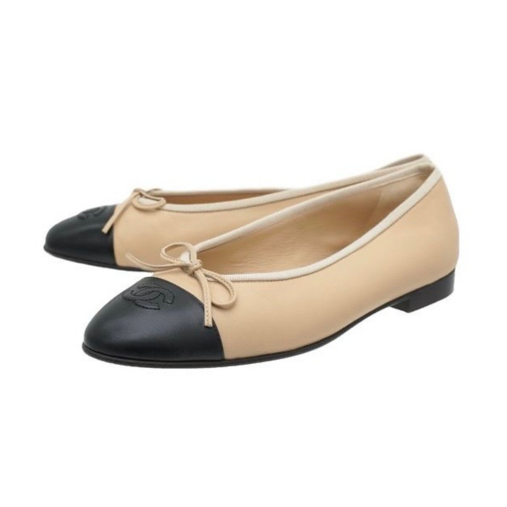 Chanel CC Bow Cap-Toe Ballet Flat 'Beige Black' (Women)