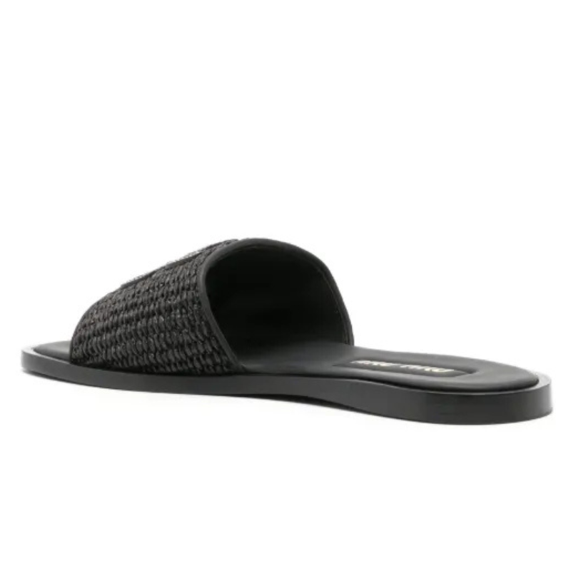 Miu Miu Raffia-Effect Woven Slide 'Black' (Women)
