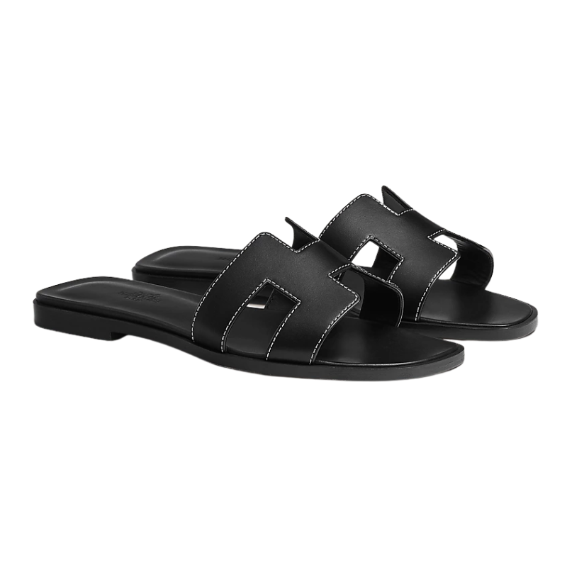 Hermès Oran Sandal 'Black White Topstitch' (Women)