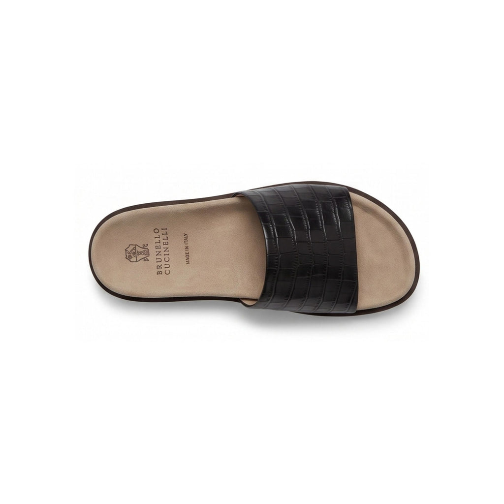 Brunello Cucinelli Crocodile-Embossed Leather Sandal 'Brown' (Men)