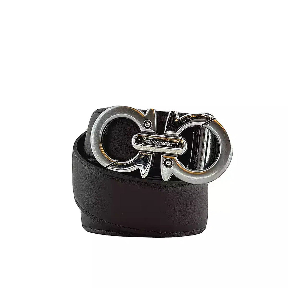 Ferragamo Gancini Leather Belt 'Black Silver' (Unisex)