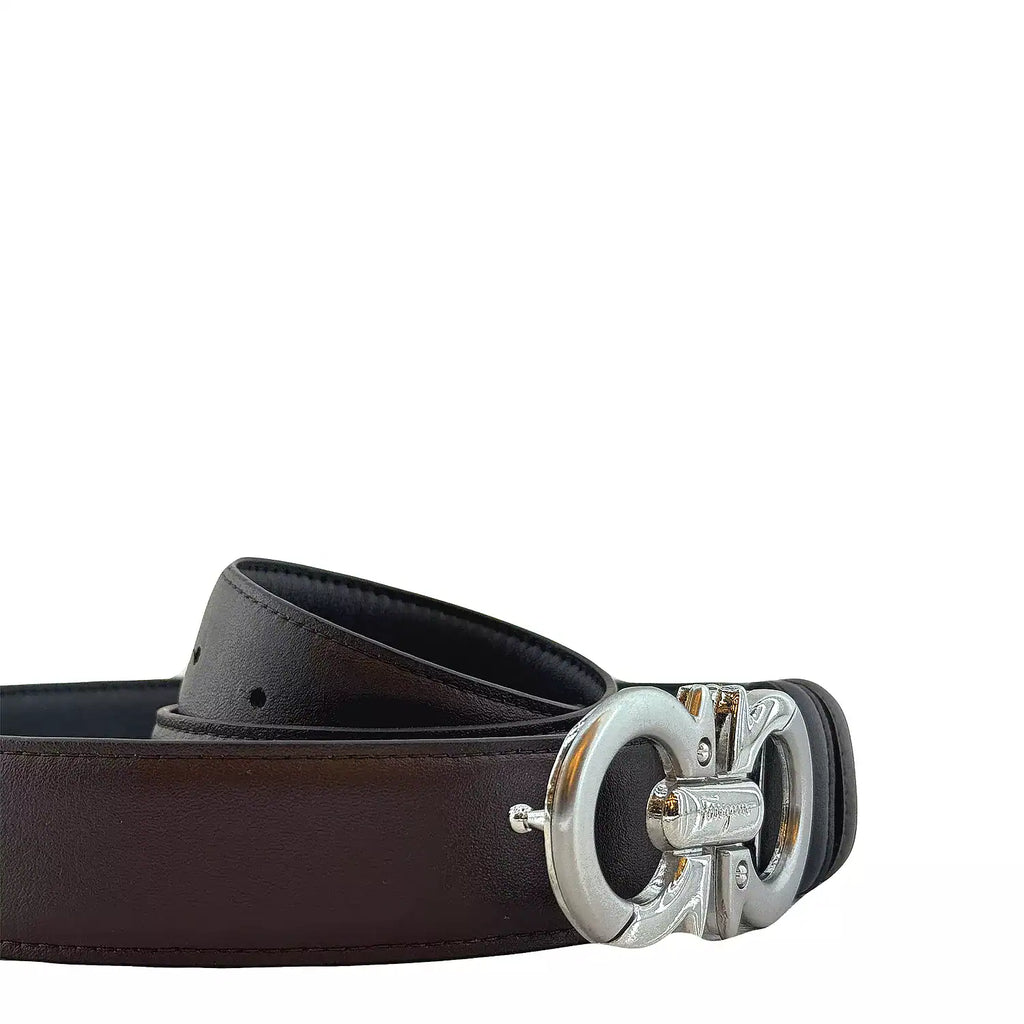 Ferragamo Gancini Leather Belt 'Black Silver' (Unisex)